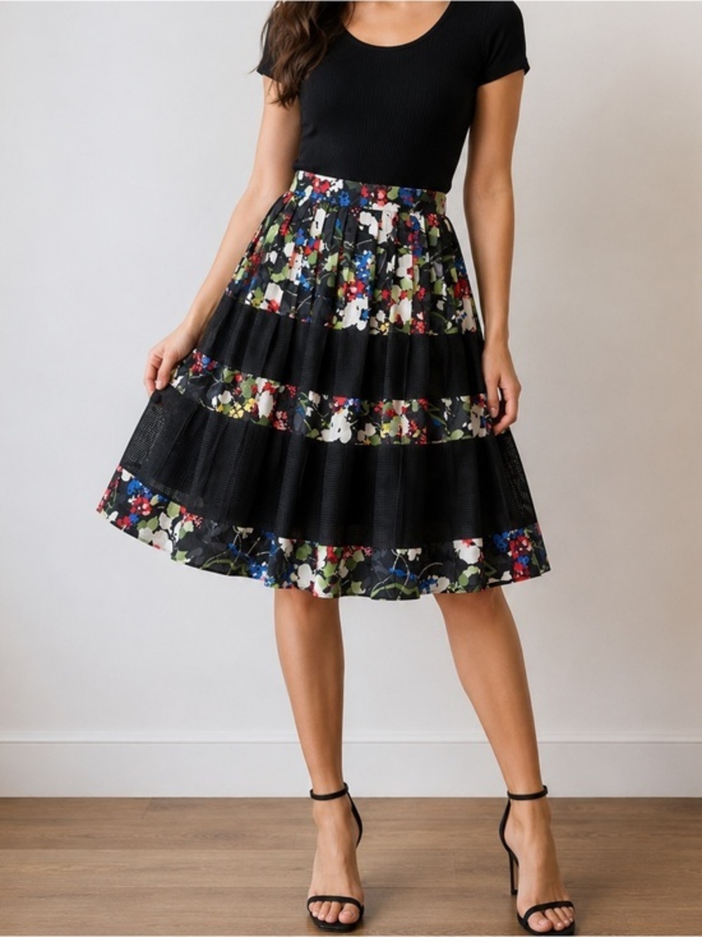 Banana Republic Floral Pleated Mesh Panel Skirt Size 6